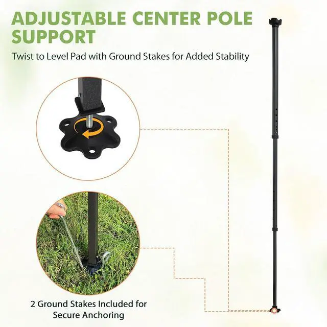 Alt view image 6 of 7 - 10x10 Portable Pop Up Greenhouse, Patented Center Lock Easy One Person Setup, Walk-in Outdoor Greenhouse with Gable Roof, Weight Bags, Zippered Doors & Windows - Winter Support Pole, Green