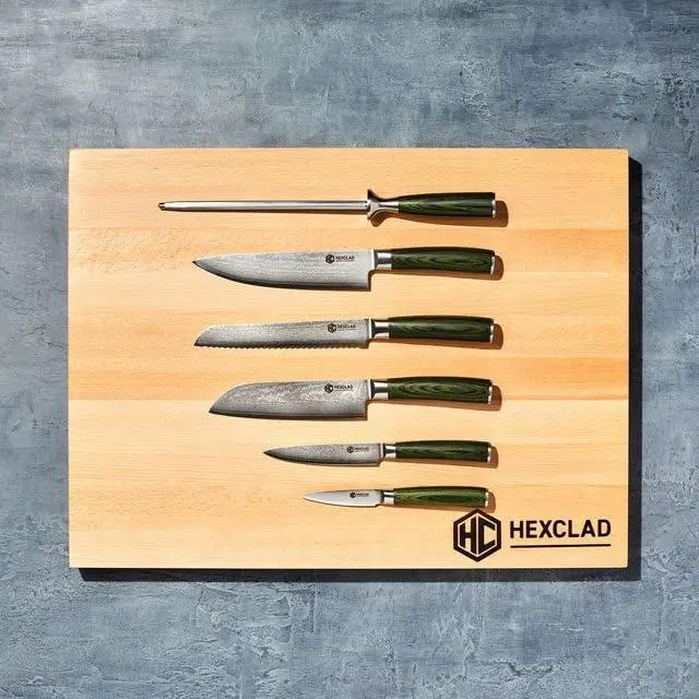 Alt view image 5 of 7 - Green 6 Piece Japanese Damascus Stainless Steel Blade Essential Knife Set, Full Tang Construction, Pakkawood Handle