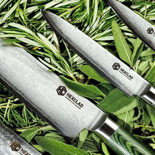 Alt view image 7 of 7 - Green 6 Piece Japanese Damascus Stainless Steel Blade Essential Knife Set, Full Tang Construction, Pakkawood Handle