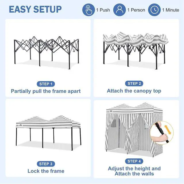Alt view image 6 of 7 - Outdoor Pop Up Changing Room 8x4 ft, 2-Room Portable Privacy Shelter for Beach, Pool, Photoshoots or Dressing Room, Gray/White