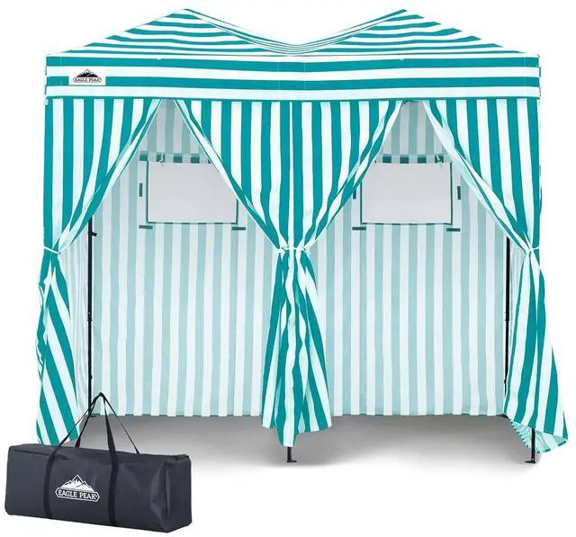Main image of Outdoor Pop Up Changing Room 8x4 ft, 2-Room Portable Privacy Shelter for Beach, Pool, Photoshoots or Dressing Room, White/Light Blue