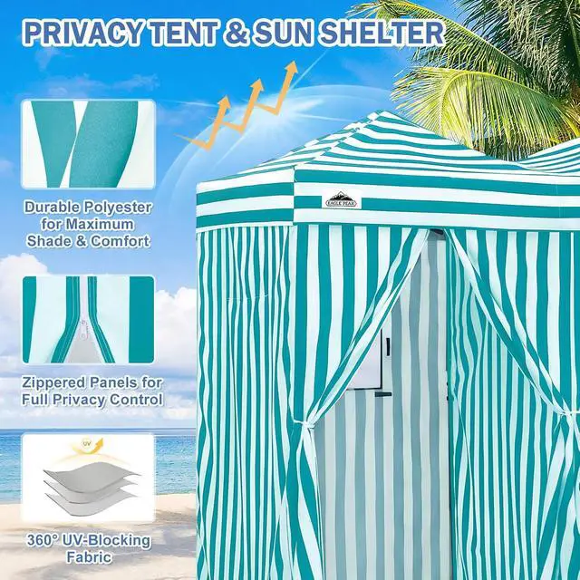 Alt view image 2 of 7 - Outdoor Pop Up Changing Room 8x4 ft, 2-Room Portable Privacy Shelter for Beach, Pool, Photoshoots or Dressing Room, White/Light Blue
