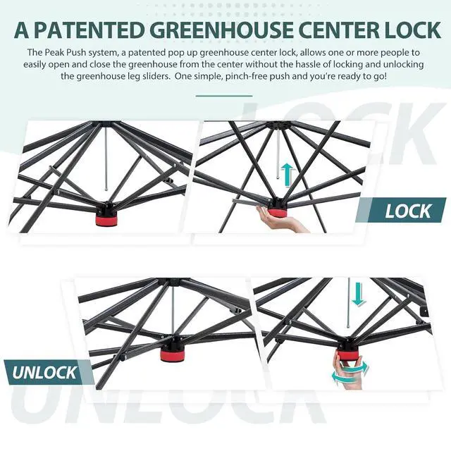 Alt view image 4 of 7 - 8x8 Portable Walk in Greenhouse with Polyester Reinforced Corners, Heavy Duty Instant Pop Up Indoor Outdoor Green House, Front Roll Up Zipper Entry Door and Mesh Windows, Green/White