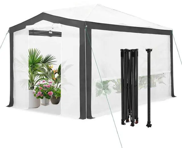 Main image of 12x8 Portable Walk in Greenhouse with Polyester Reinforced Corners, Instant Pop up Indoor Outdoor Gardening Green House, Roll Up Zipper Doors Mesh Windows & Winter Support Pole, Gray/White