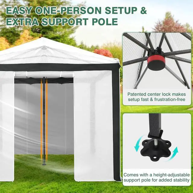Alt view image 4 of 7 - 12x8 Portable Walk in Greenhouse with Polyester Reinforced Corners, Instant Pop up Indoor Outdoor Gardening Green House, Roll Up Zipper Doors Mesh Windows & Winter Support Pole, Gray/White