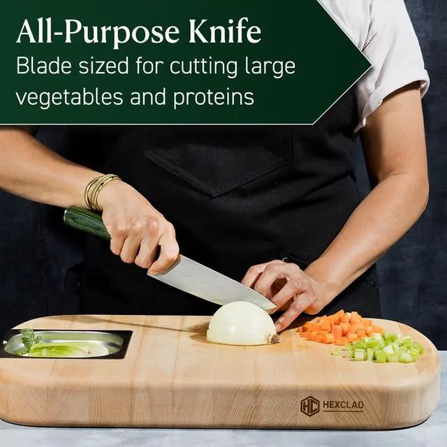 Alt view image 7 of 7 - Espresso 7 Piece Japanese Damascus Stainless Steel Blade Essential Knife Set with Magnetic Knife Block, Full Tang Construction, Pakkawood Handle
