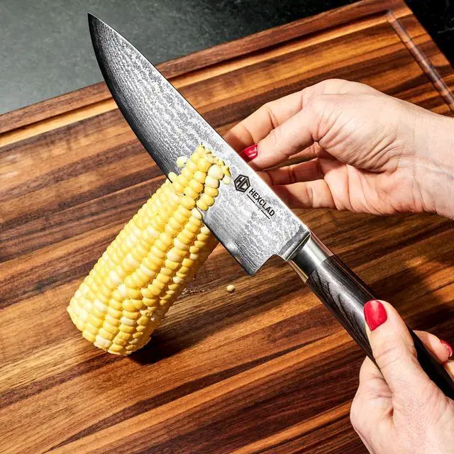 Alt view image 3 of 7 - Espresso 6 Piece Japanese Damascus Stainless Steel Blade Essential Knife Set, Full Tang Construction, Pakkawood Handle