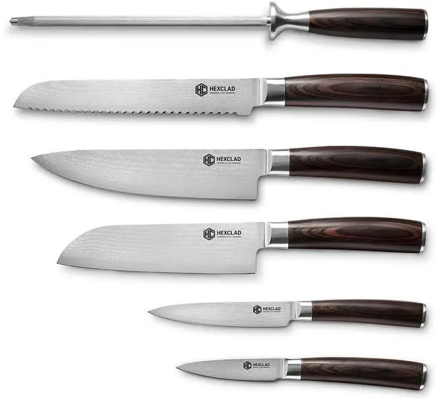 Main image of Espresso 6 Piece Japanese Damascus Stainless Steel Blade Essential Knife Set, Full Tang Construction, Pakkawood Handle