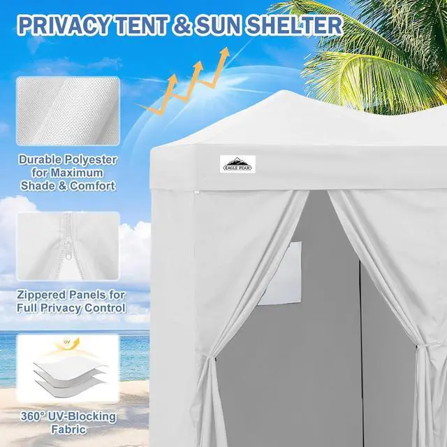 Alt view image 2 of 7 - Outdoor Pop Up Changing Room 8x4 ft, 2-Room Portable Privacy Shelter for Beach, Pool, Photoshoots or Dressing Room, White