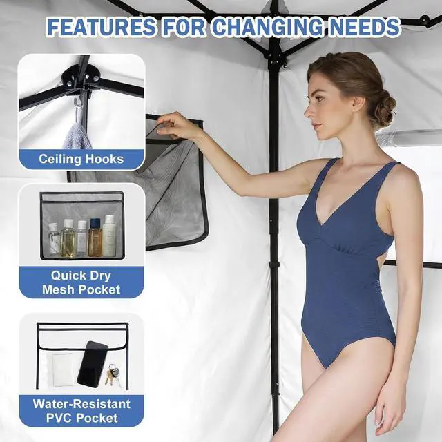 Alt view image 4 of 7 - Outdoor Pop Up Changing Room 8x4 ft, 2-Room Portable Privacy Shelter for Beach, Pool, Photoshoots or Dressing Room, White
