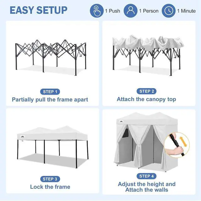 Alt view image 6 of 7 - Outdoor Pop Up Changing Room 8x4 ft, 2-Room Portable Privacy Shelter for Beach, Pool, Photoshoots or Dressing Room, White