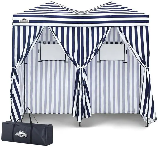 Main image of Outdoor Pop Up Changing Room 8x4 ft, 2-Room Portable Privacy Shelter for Beach, Pool, Photoshoots or Dressing Room, White/Blue