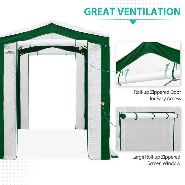 Alt view image 2 of 7 - 8x6 Portable Walk in Greenhouse with Polyester Reinforced Corners, Instant Pop Up Indoor Outdoor Gardening Green House, Roll Up Zipper Entry Doors and Mesh Windows, Green/White