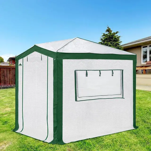 Alt view image 7 of 7 - 8x6 Portable Walk in Greenhouse with Polyester Reinforced Corners, Instant Pop Up Indoor Outdoor Gardening Green House, Roll Up Zipper Entry Doors and Mesh Windows, Green/White