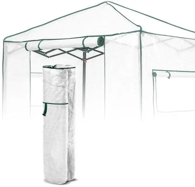 Main image of Replacement Cover for 6x4 Portable Walk-in Pop up Greenhouse, Front Roll-Up Zipper Entry Door and 2 Roll-Up Side Windows (Frame Not Included), White