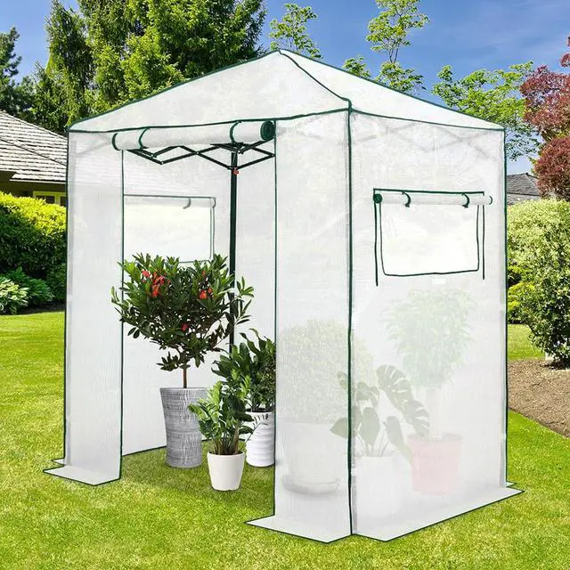 Alt view image 5 of 6 - Replacement Cover for 6x4 Portable Walk-in Pop up Greenhouse, Front Roll-Up Zipper Entry Door and 2 Roll-Up Side Windows (Frame Not Included), White