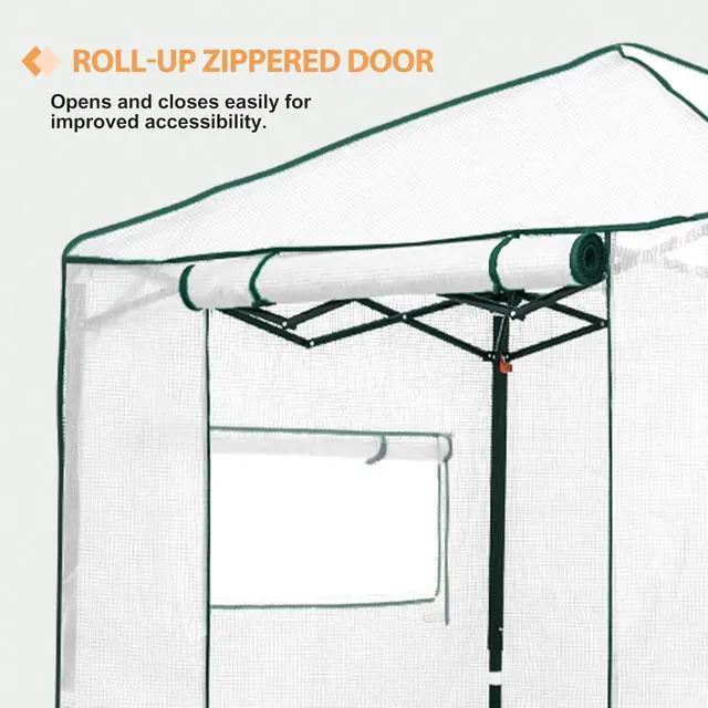 Alt view image 2 of 6 - Replacement Cover for 6x4 Portable Walk-in Pop up Greenhouse, Front Roll-Up Zipper Entry Door and 2 Roll-Up Side Windows (Frame Not Included), White