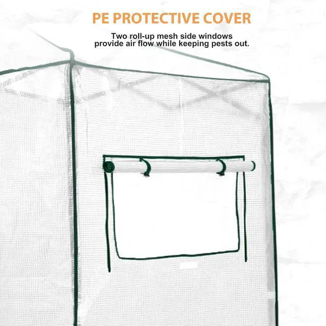 Alt view image 3 of 6 - Replacement Cover for 6x4 Portable Walk-in Pop up Greenhouse, Front Roll-Up Zipper Entry Door and 2 Roll-Up Side Windows (Frame Not Included), White