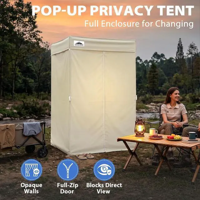 Alt view image 5 of 7 - 4x4 Pop Up Changing Tent, Flat Top Changing Room, Cream | Portable, Privacy Tent, Pool Cabana, Dressing Room, Shower & Toilet Use, Opaque Fabric, Instant Setup, Photoshoots, Camping