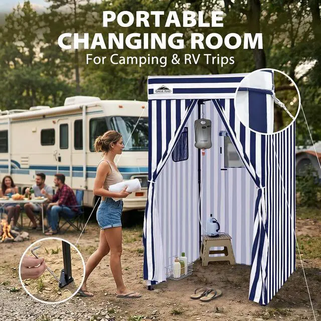 Alt view image 5 of 7 - 4x4 Pop Up Changing Tent, Flat Top Changing Room, White/Blue | Portable, Privacy Tent, Pool Cabana, Dressing Room, Shower & Toilet Use, Opaque Fabric, Instant Setup, Photoshoots, Camping