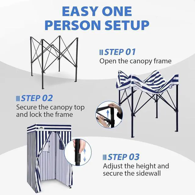 Alt view image 6 of 7 - 4x4 Pop Up Changing Tent, Flat Top Changing Room, White/Blue | Portable, Privacy Tent, Pool Cabana, Dressing Room, Shower & Toilet Use, Opaque Fabric, Instant Setup, Photoshoots, Camping