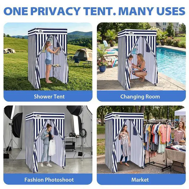 Alt view image 7 of 7 - 4x4 Pop Up Changing Tent, Flat Top Changing Room, White/Blue | Portable, Privacy Tent, Pool Cabana, Dressing Room, Shower & Toilet Use, Opaque Fabric, Instant Setup, Photoshoots, Camping