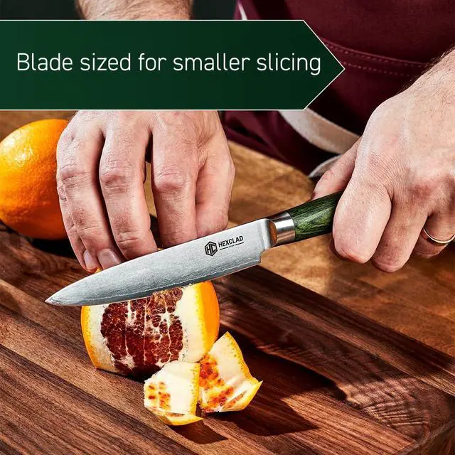 Alt view image 6 of 7 - Utility Knife, 5-Inch Japanese Damascus Stainless Steel Blade, Pakkawood Handle