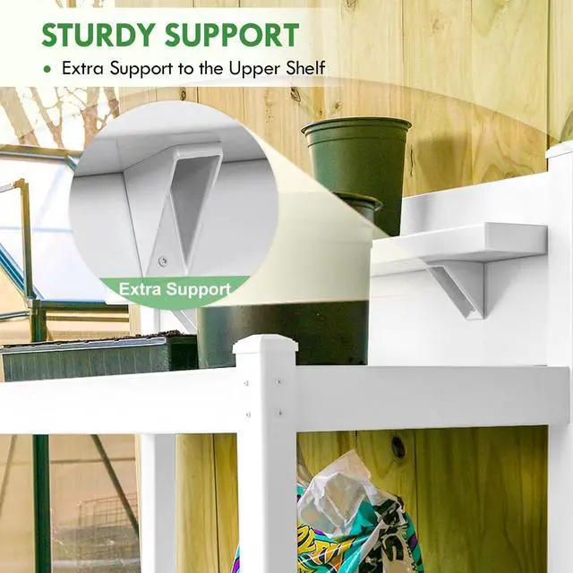 Alt view image 2 of 7 - Potting Bench, Weatherproof Vinyl Potting Table for Outdoor & Indoor Use, Easy Clean Garden Workstation with Storage Shelves, White, 40"