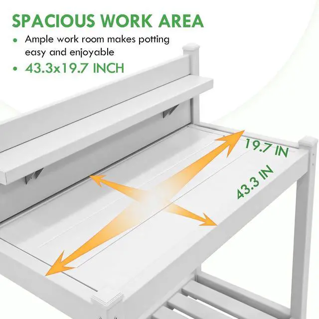 Alt view image 3 of 7 - Potting Bench, Weatherproof Vinyl Potting Table for Outdoor & Indoor Use, Easy Clean Garden Workstation with Storage Shelves, White, 40"