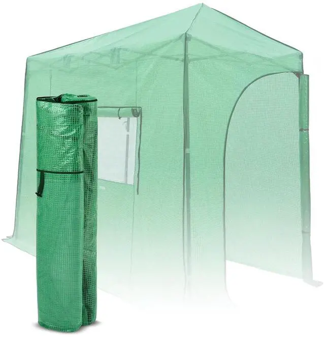 Main image of Replacement Cover for 10x5 Portable Lean-to Greenhouse, 2 Roll-Up Zipper Entry Doors and 1 Large Roll-Up Side Window (Frame Not Included), Green
