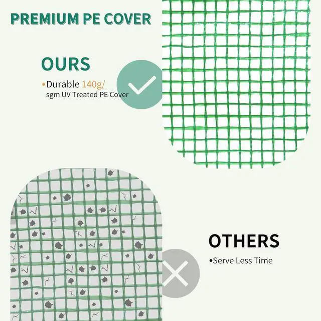 Alt view image 2 of 6 - Replacement Cover for 10x5 Portable Lean-to Greenhouse, 2 Roll-Up Zipper Entry Doors and 1 Large Roll-Up Side Window (Frame Not Included), Green