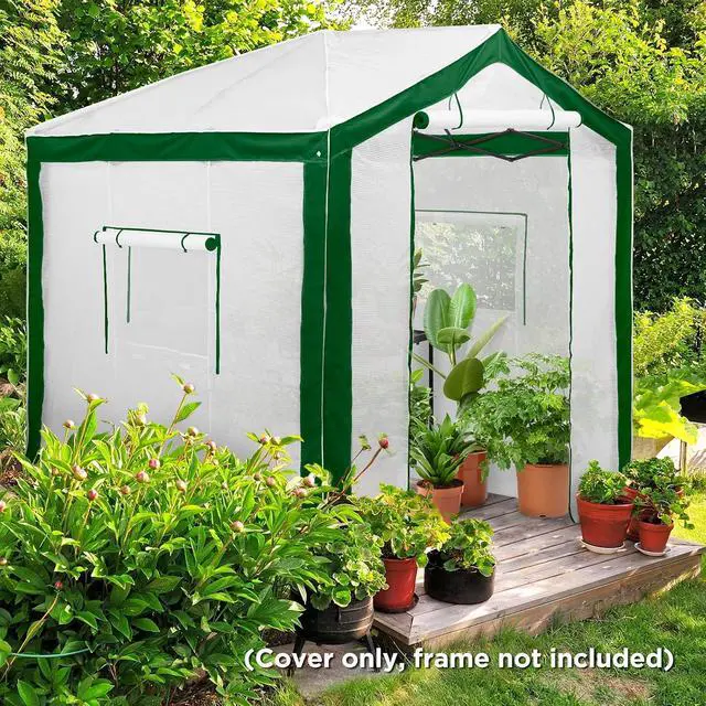 Alt view image 7 of 7 - Replacement Cover for 8x6 Portable Pop up Greenhouse with Polyester Reinforced Corners, Front Roll-Up Zipper Entry Door and 3 Large Roll-Up Side Windows (Frame Not Included), Green/White