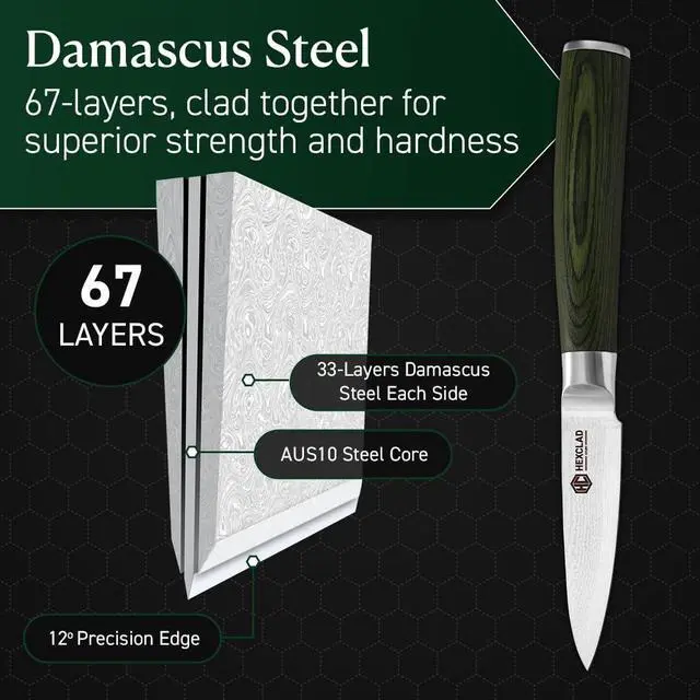 Alt view image 4 of 7 - 3.5 Inch Japanese Damascus Stainless Steel Pairing Knife, Full Tang Construction, Pakkawood Handle