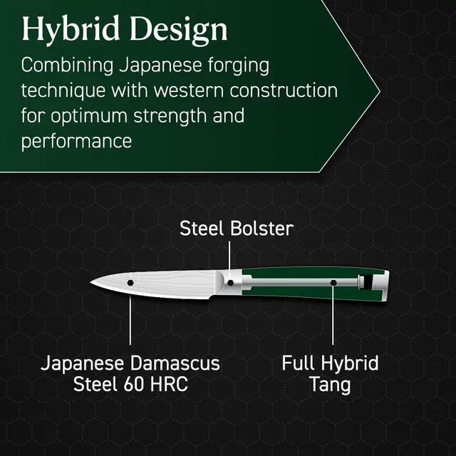 Alt view image 3 of 7 - 3.5 Inch Japanese Damascus Stainless Steel Pairing Knife, Full Tang Construction, Pakkawood Handle