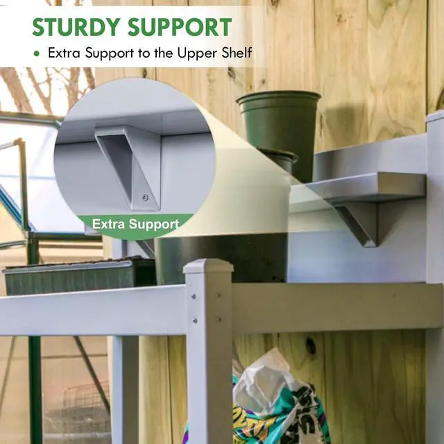 Alt view image 3 of 7 - Potting Bench, Weatherproof Vinyl Potting Table for Outdoor & Indoor Use, Easy Clean Garden Workstation with Storage Shelves, Gray, 40"