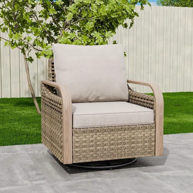 Main image of Modern Wicker Outdoor Glider Rocking Chair, Swivel Rocker, Rattan Patio Furniture for Yard Deck Porch Garden, 1 Chair, Brown/Gray