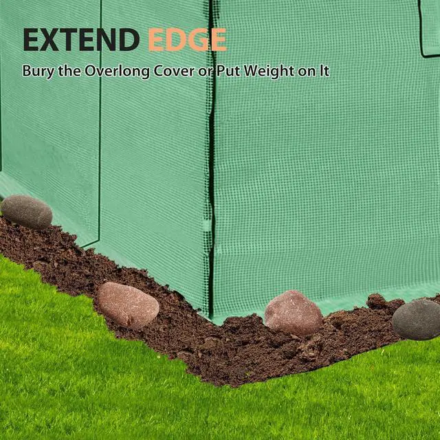 Alt view image 6 of 6 - Replacement Cover for 10x5 Portable Lean-to Greenhouse, 2 Roll-Up Zipper Entry Doors and 1 Large Roll-Up Side Window (Frame Not Included), Green