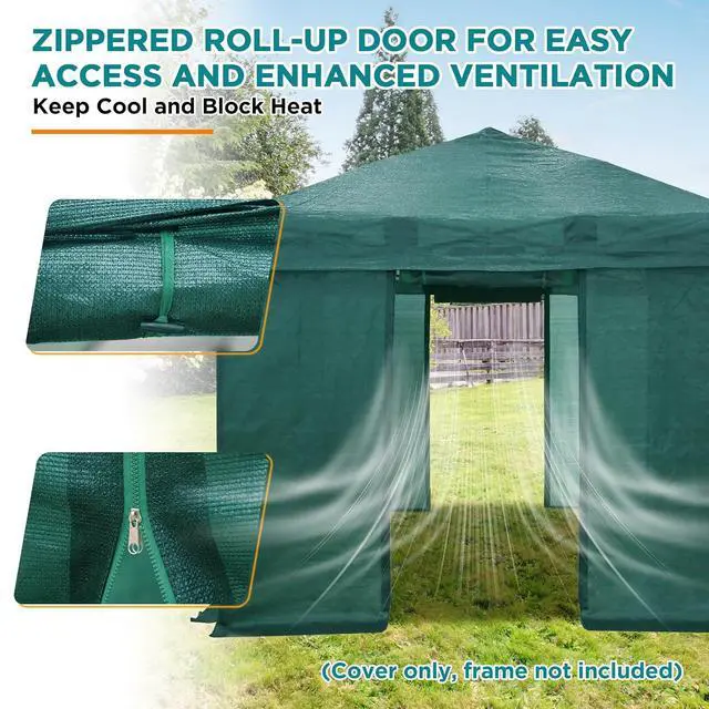 Alt view image 4 of 7 - Replacement Mesh Cover for 12x8 Portable Walk-in Pop up Greenhouse, Front and Rear Zippered Entry Doors (Frame Not Included), Green