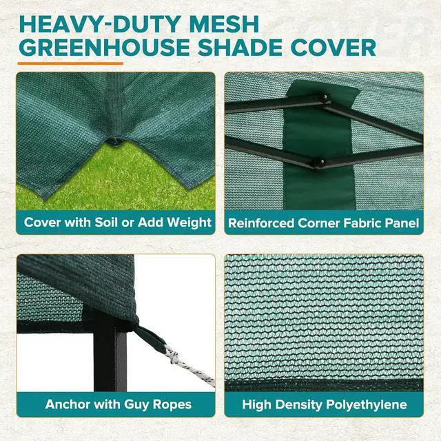 Alt view image 6 of 7 - Replacement Mesh Cover for 12x8 Portable Walk-in Pop up Greenhouse, Front and Rear Zippered Entry Doors (Frame Not Included), Green