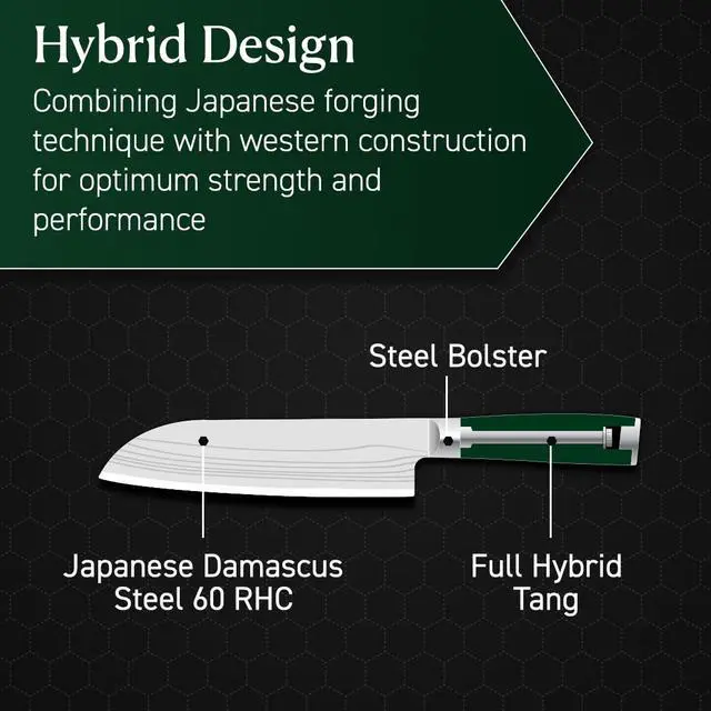 Alt view image 4 of 7 - 7 Inch Japanese Damascus Stainless Steel Santoku Knife, Full Tang Construction, Pakkawood Handle