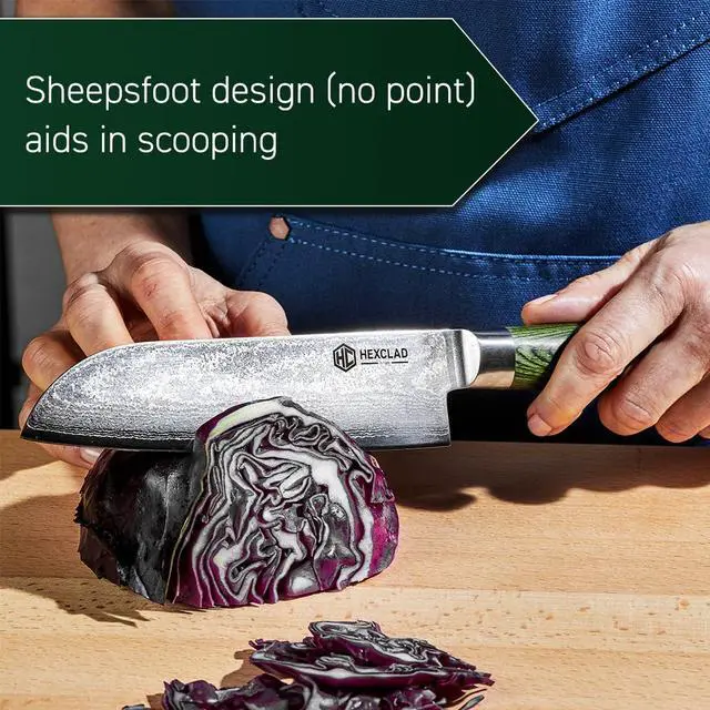 Alt view image 7 of 7 - 7 Inch Japanese Damascus Stainless Steel Santoku Knife, Full Tang Construction, Pakkawood Handle