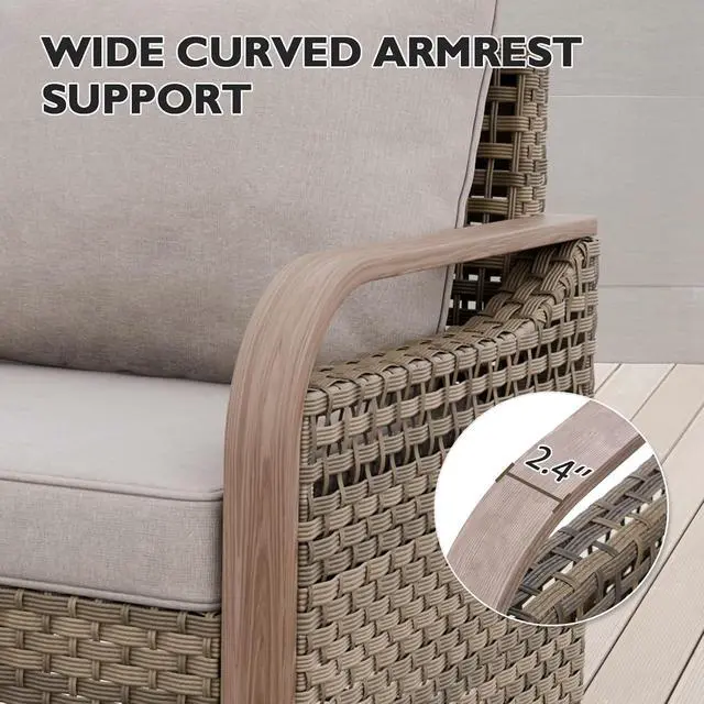 Alt view image 7 of 7 - Modern Wicker Outdoor Glider Rocking Chair, Swivel Rocker, Rattan Patio Furniture for Yard Deck Porch Garden, 1 Chair, Brown/Gray