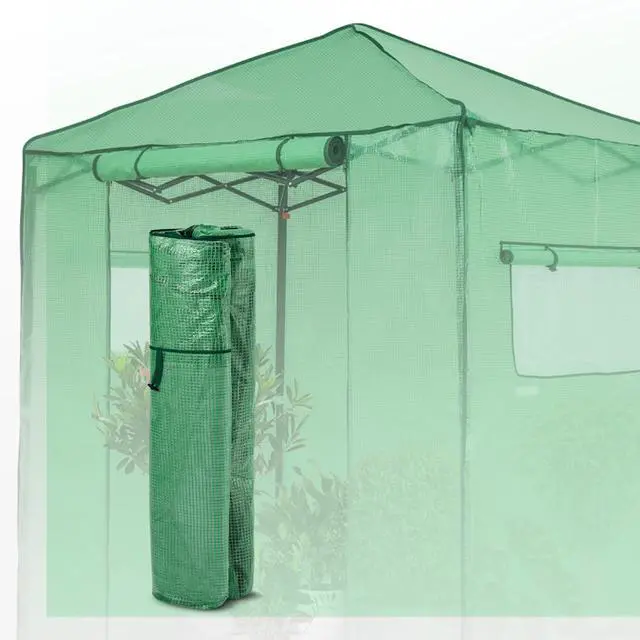 Main image of Replacement Cover for 6x4 Portable Walk-in Pop up Greenhouse, Front Roll-Up Zipper Entry Door and 2 Roll-Up Side Windows (Frame Not Included), Green