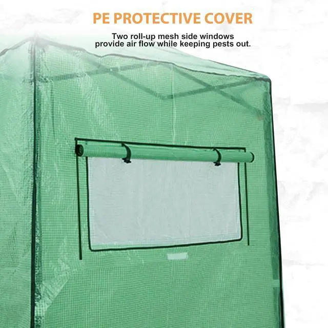 Alt view image 4 of 6 - Replacement Cover for 6x4 Portable Walk-in Pop up Greenhouse, Front Roll-Up Zipper Entry Door and 2 Roll-Up Side Windows (Frame Not Included), Green