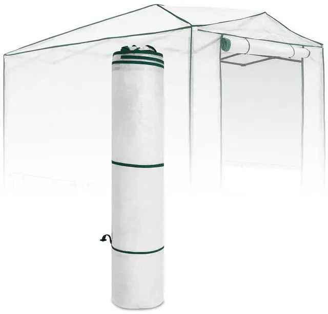 Main image of Woven Replacement Cover for 8x6 Portable Walk-in Pop up Greenhouse, Front and Rear Roll-Up Zipper Entry Doors and 4 Roll-Up Side Windows (Frame Not Included), White