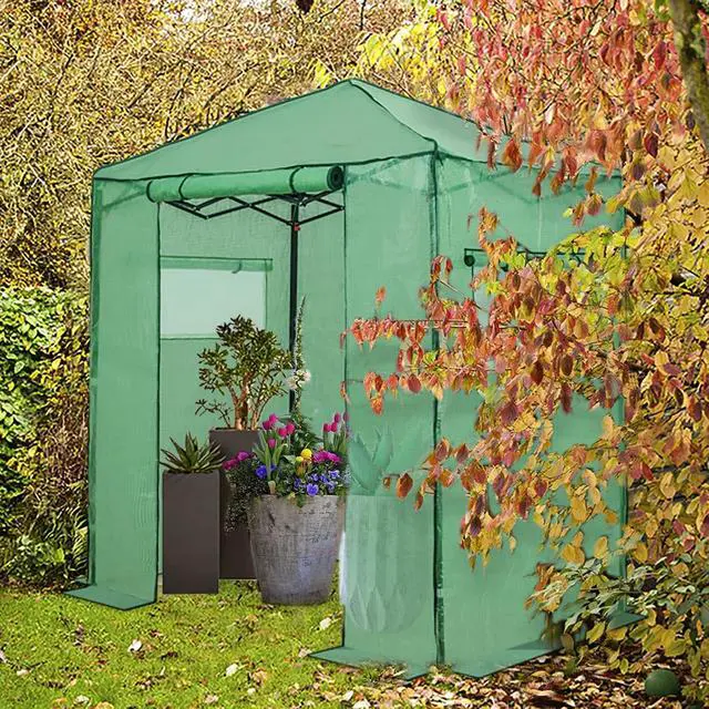 Alt view image 6 of 6 - Replacement Cover for 6x4 Portable Walk-in Pop up Greenhouse, Front Roll-Up Zipper Entry Door and 2 Roll-Up Side Windows (Frame Not Included), Green