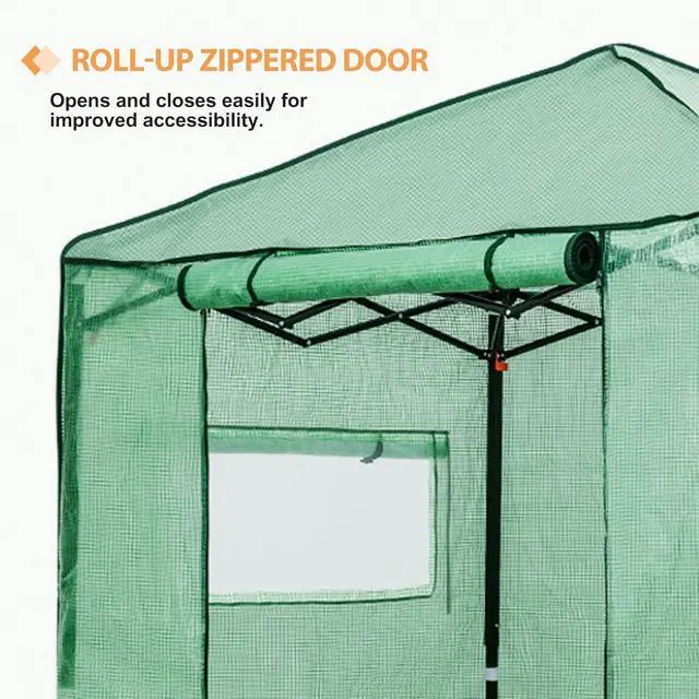 Alt view image 2 of 6 - Replacement Cover for 6x4 Portable Walk-in Pop up Greenhouse, Front Roll-Up Zipper Entry Door and 2 Roll-Up Side Windows (Frame Not Included), Green