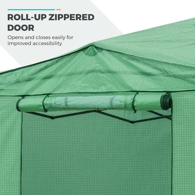 Alt view image 2 of 7 - Replacement Cover for 12x8 Portable Walk-in Pop up Greenhouse, Front and Rear Roll-Up Zipper Entry Doors and 4 Large Roll-Up Side Windows (Frame Not Included), Green