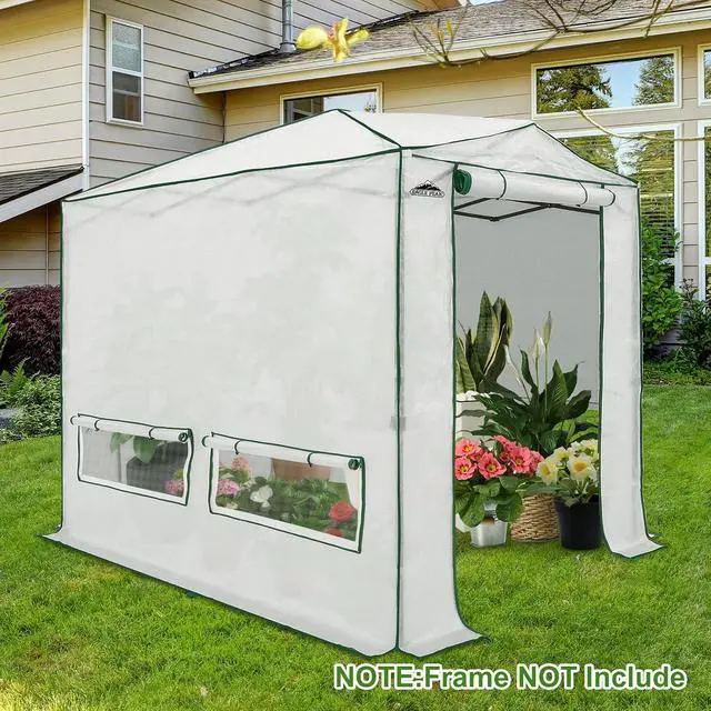 Alt view image 5 of 7 - Woven Replacement Cover for 8x6 Portable Walk-in Pop up Greenhouse, Front and Rear Roll-Up Zipper Entry Doors and 4 Roll-Up Side Windows (Frame Not Included), White