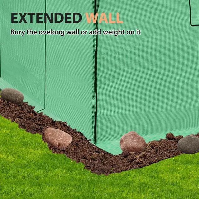 Alt view image 7 of 7 - Replacement Cover for 12x8 Portable Walk-in Pop up Greenhouse, Front and Rear Roll-Up Zipper Entry Doors and 4 Large Roll-Up Side Windows (Frame Not Included), Green